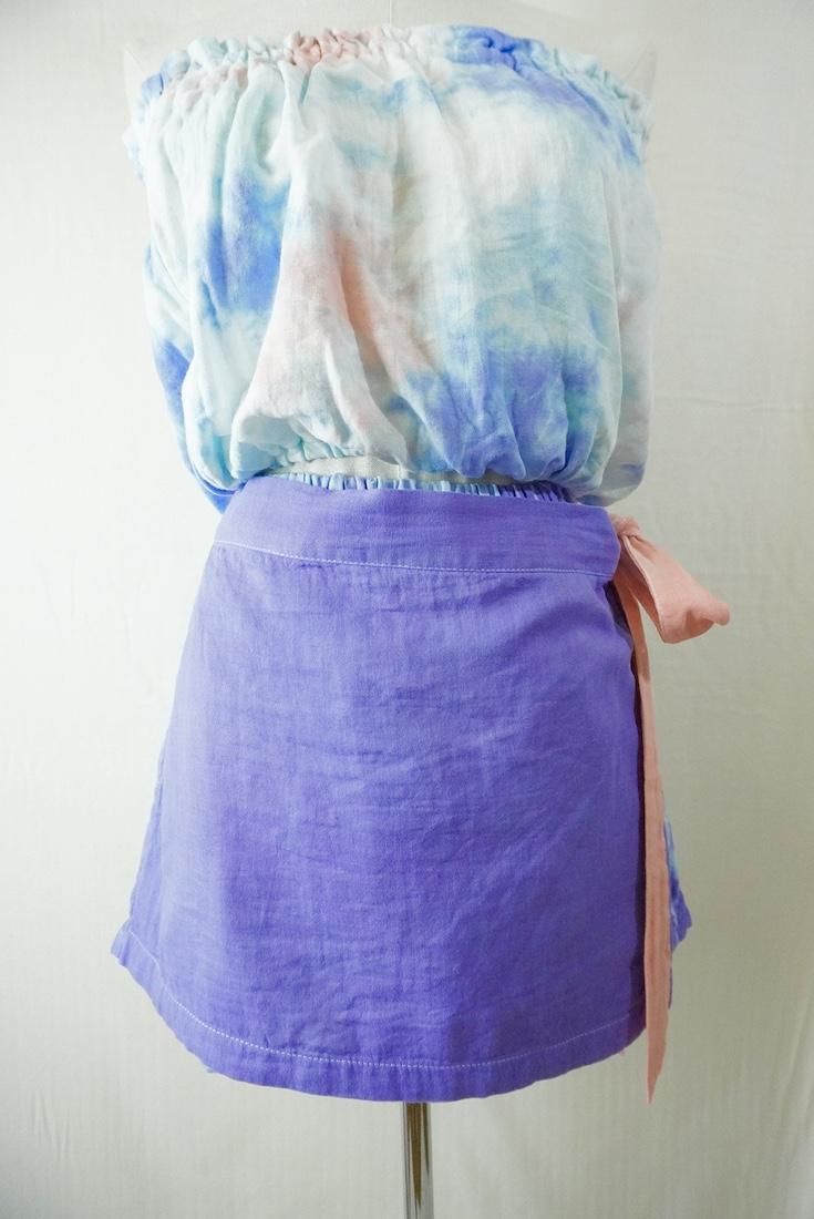 W gauze Wrap short pants Hydrangea x Salmon