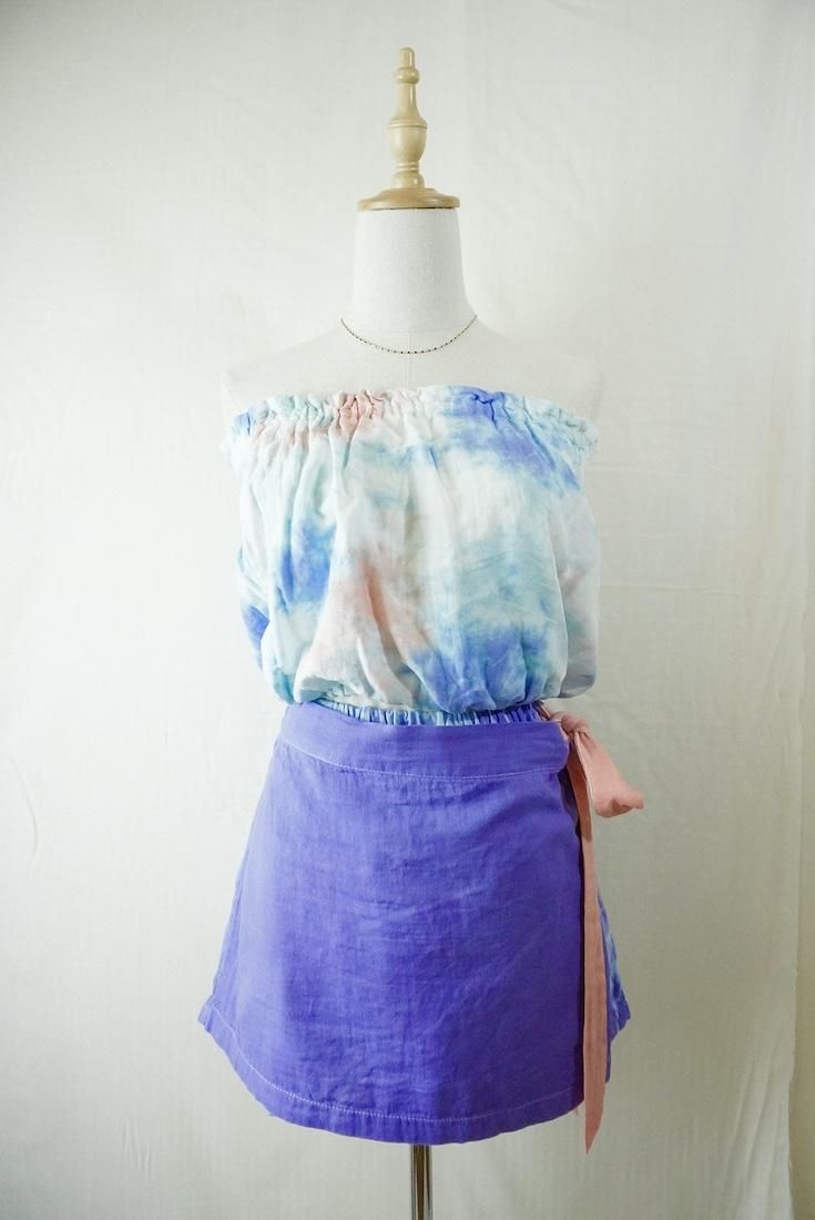 W gauze Wrap short pants Hydrangea x Salmon