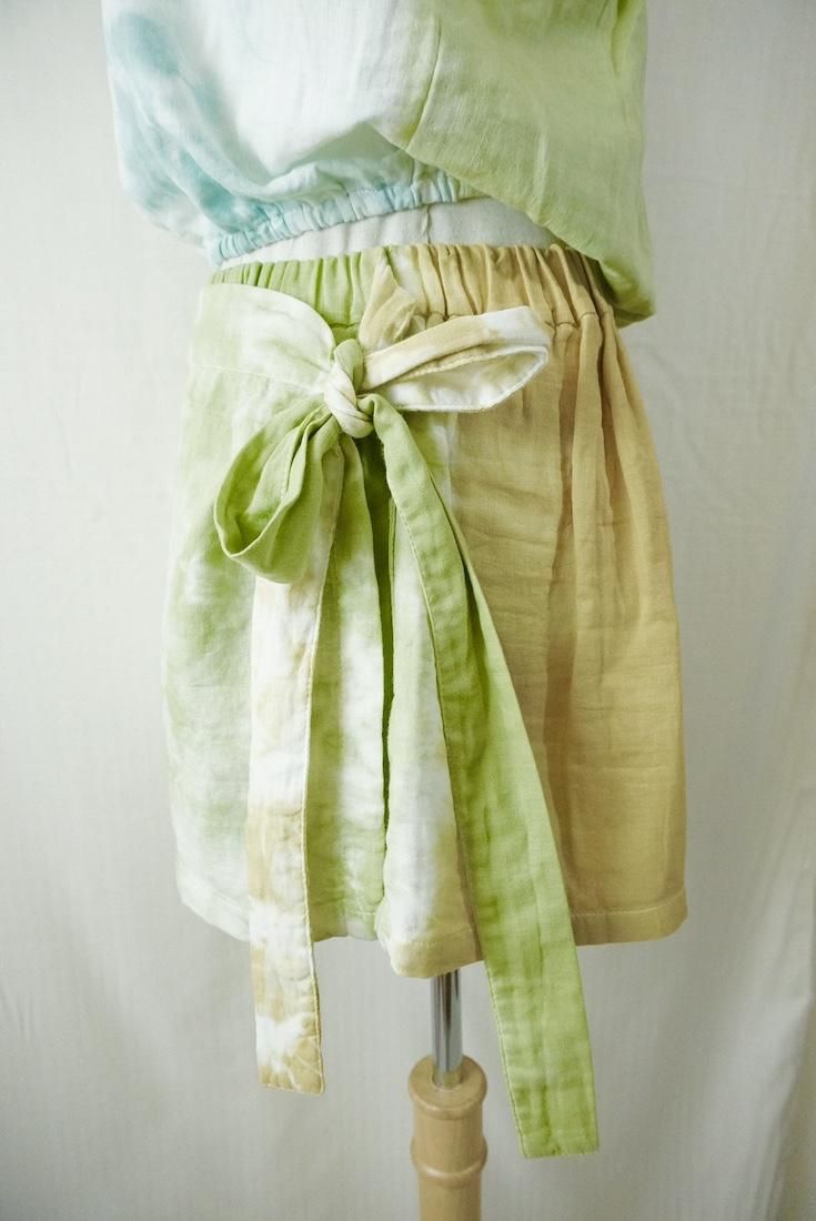 W gauze Wrap short pants Olive x AntiqueGold