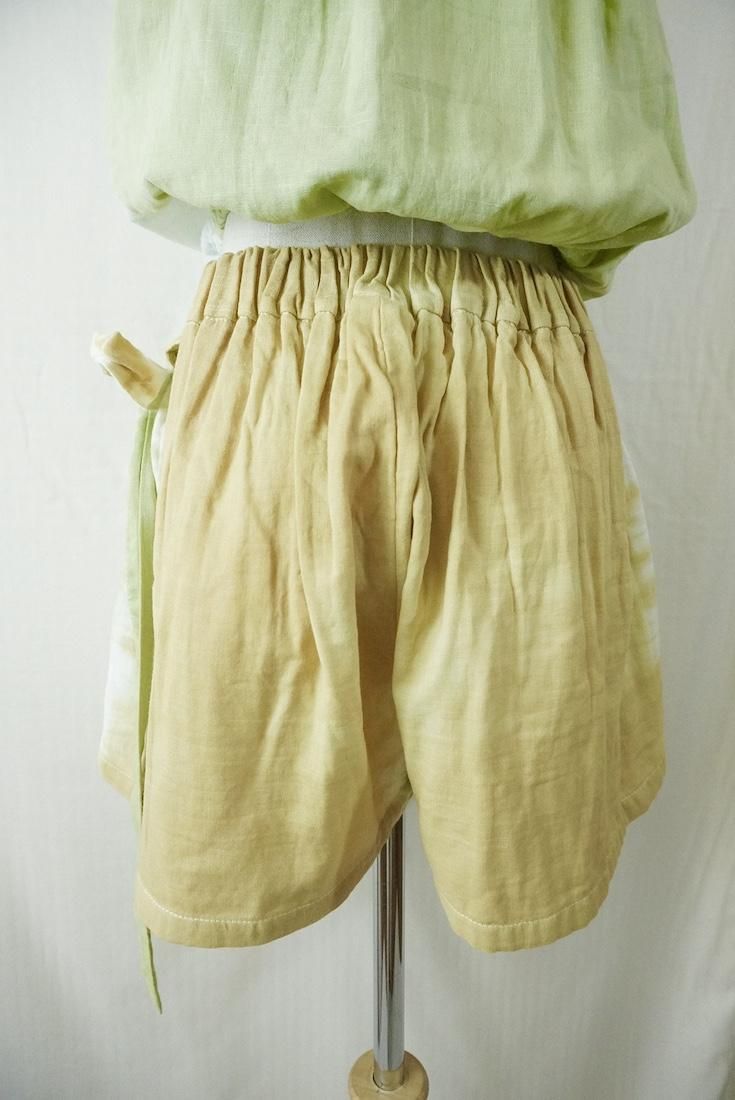 W gauze Wrap short pants Olive x AntiqueGold