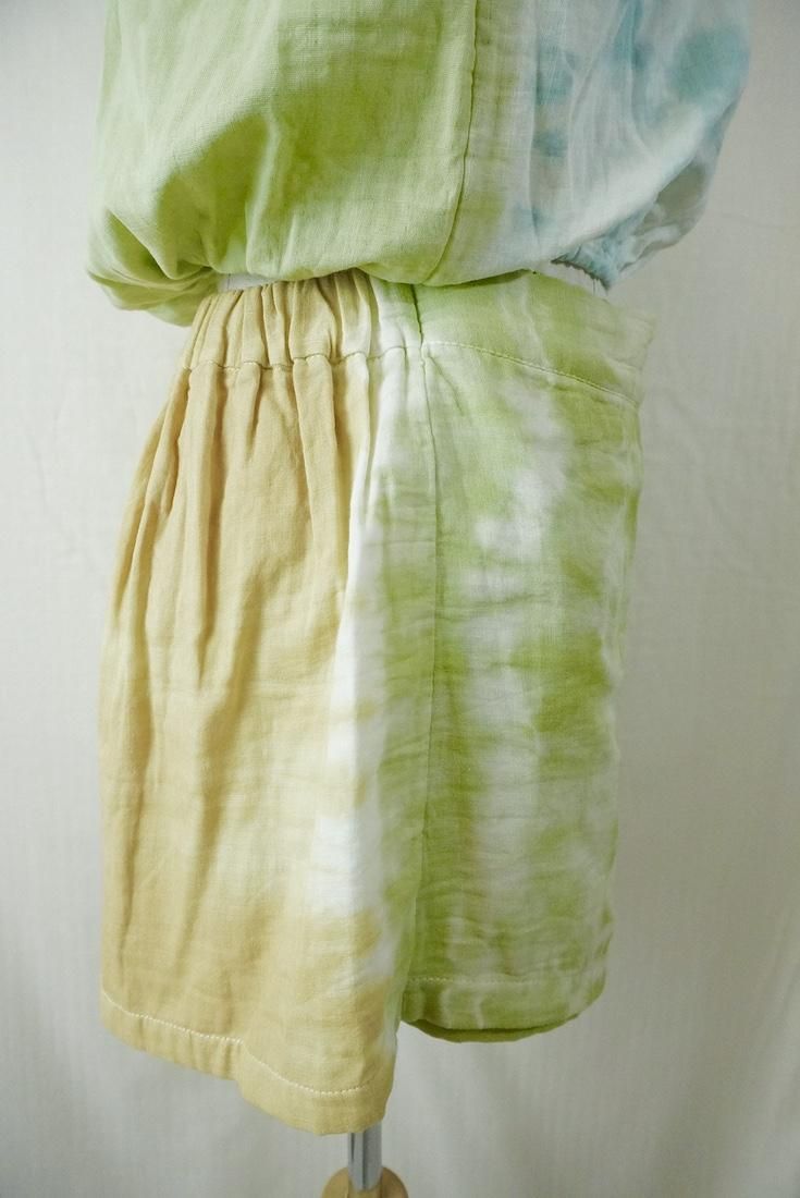 W gauze Wrap short pants Olive x AntiqueGold