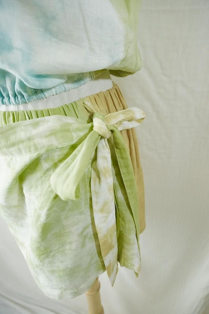 W gauze Wrap short pants Olive x AntiqueGold