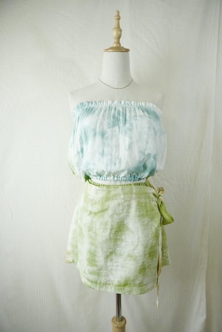 W gauze Wrap short pants Olive x AntiqueGold