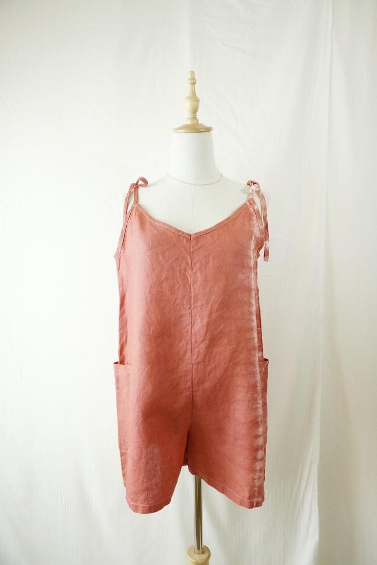 Japan Linen  Short Rompers  Burgundy