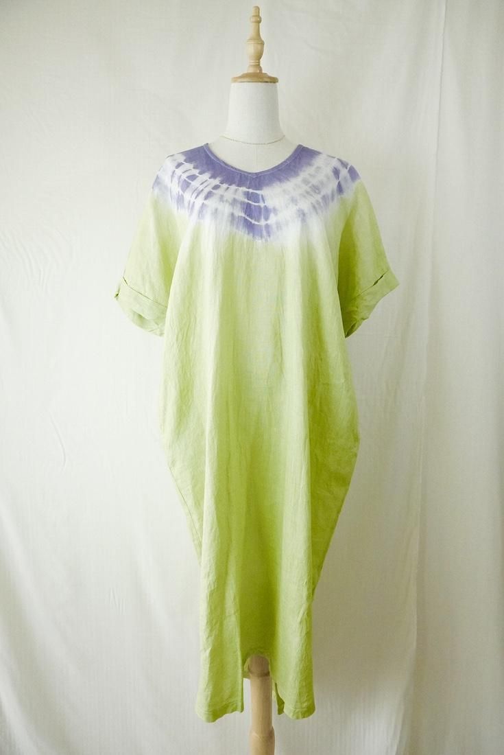 French Linen Relax Dress Olive x Amethyst 