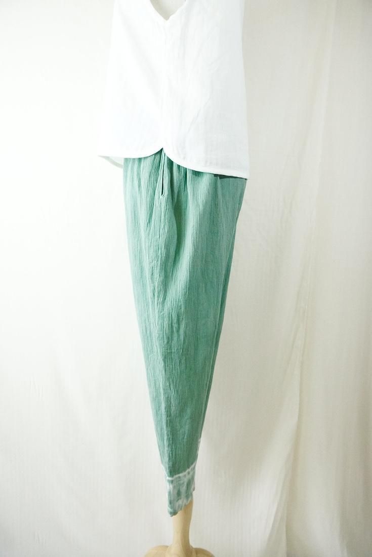 Organic cotton 高島ちぢみ Lazy pants “Leaf”