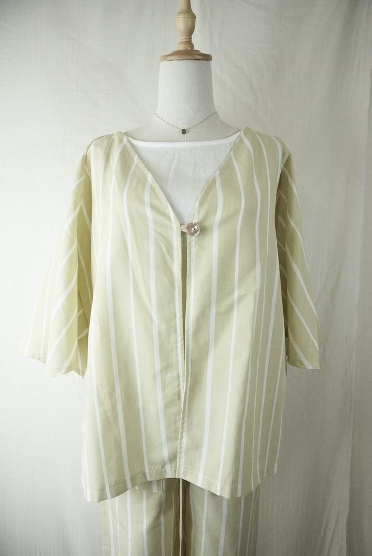 WASHI Cotton Flare Cardigan Custard stripe