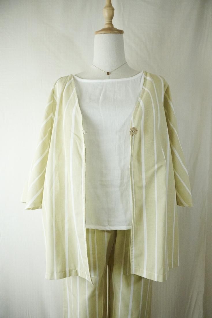 WASHI Cotton Flare Cardigan Custard stripe
