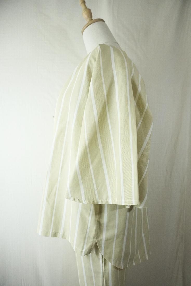 WASHI Cotton Flare Cardigan Custard stripe