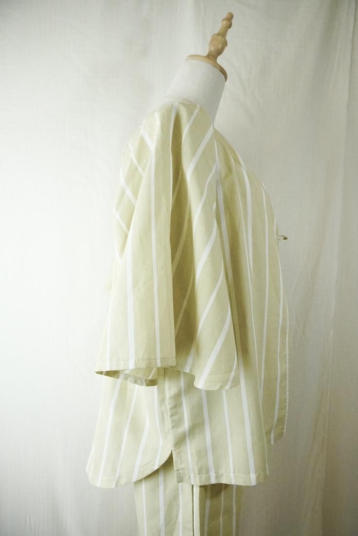 WASHI Cotton Flare Cardigan Custard stripe