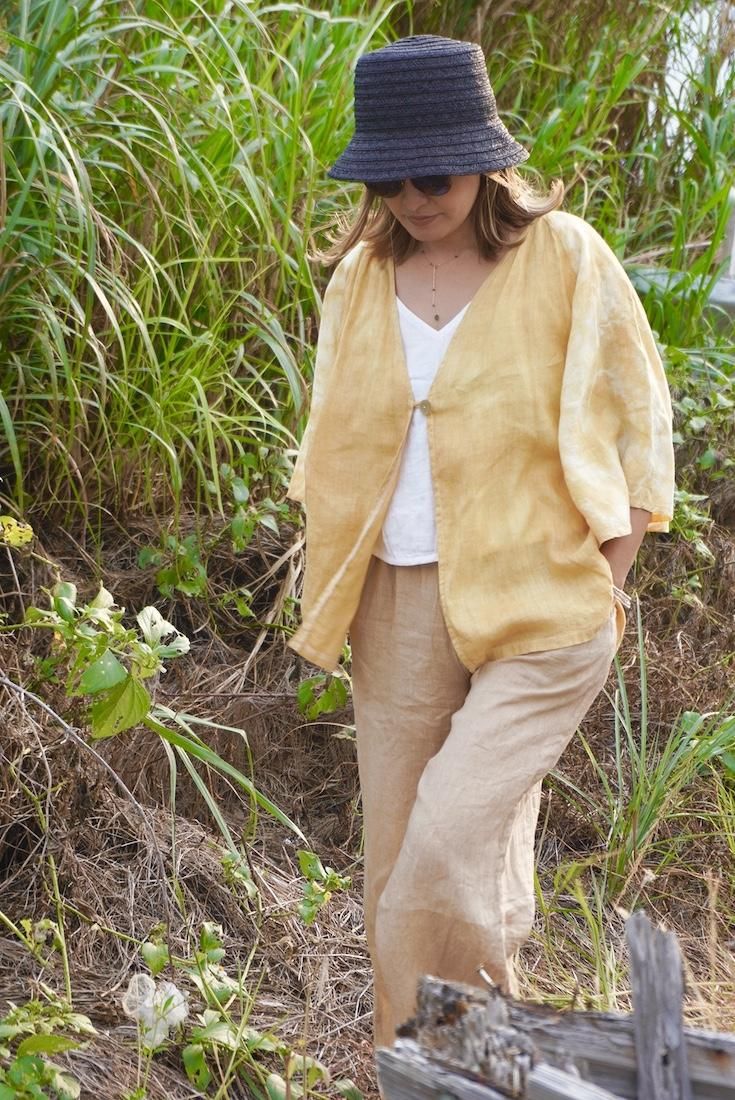 WASHI Cotton Flare Cardigan Custard stripe