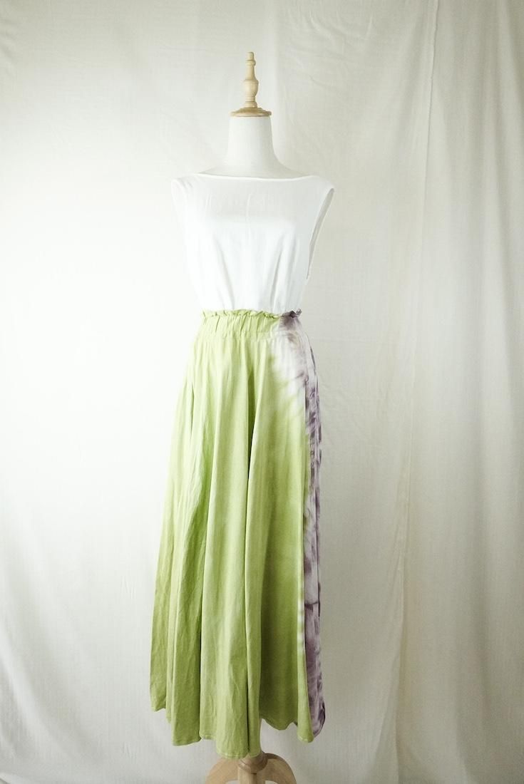 Cotton Flare long skirt  Olive x Violet