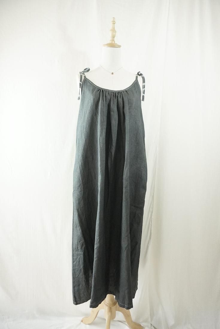 Japan Linen Ribbon camisole op Black