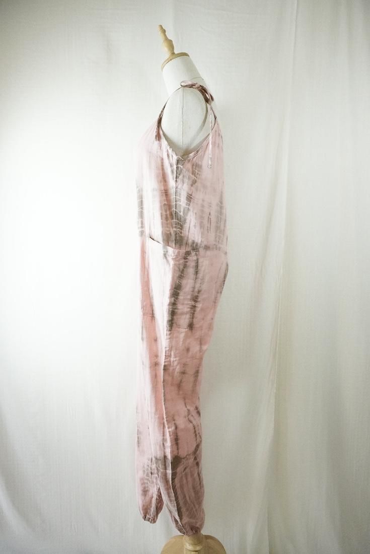 W-gauze  Ribbon long rompers  Pinkbeige x Greige
