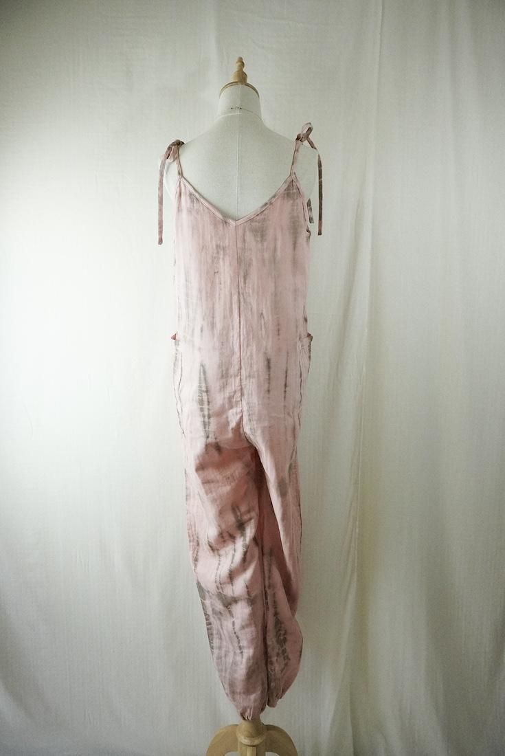 W-gauze  Ribbon long rompers  Pinkbeige x Greige