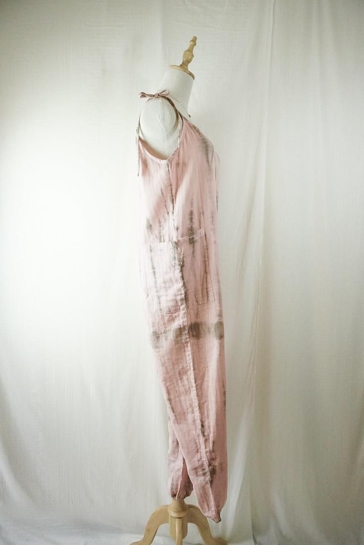 W-gauze  Ribbon long rompers  Pinkbeige x Greige