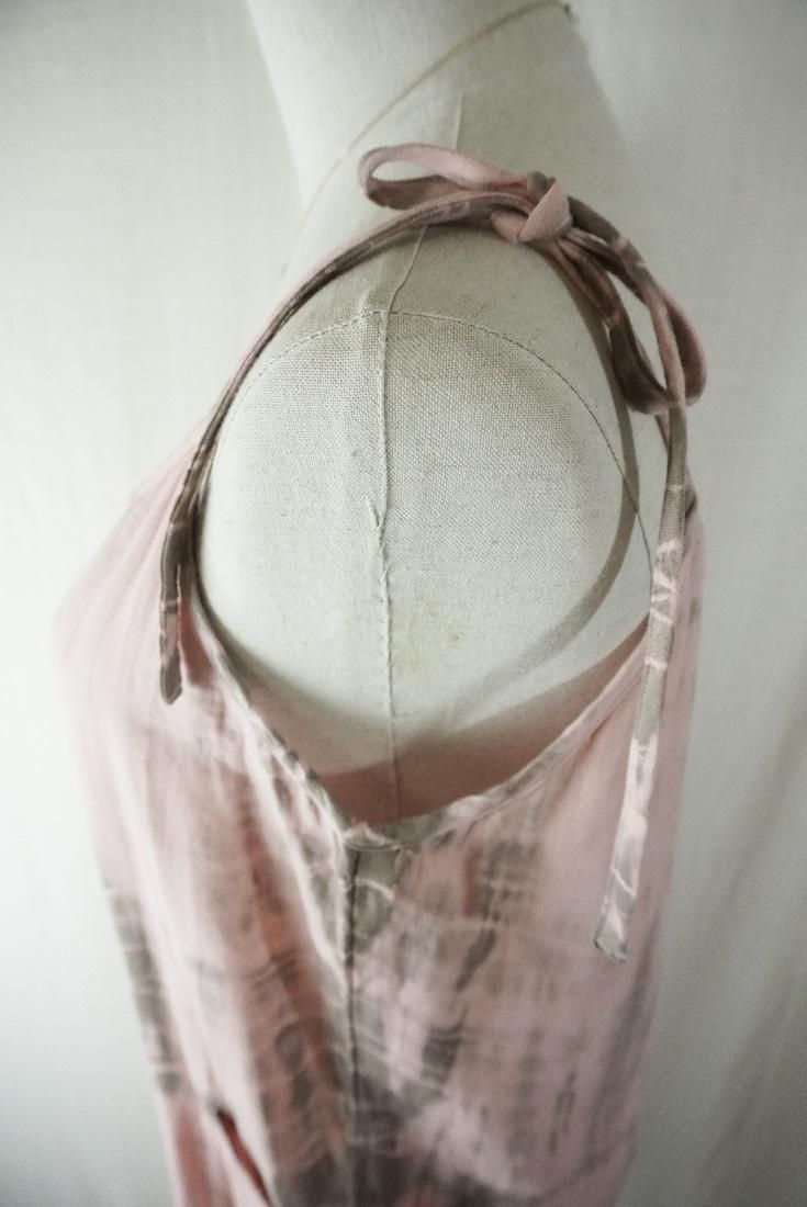 W-gauze  Ribbon long rompers  Pinkbeige x Greige
