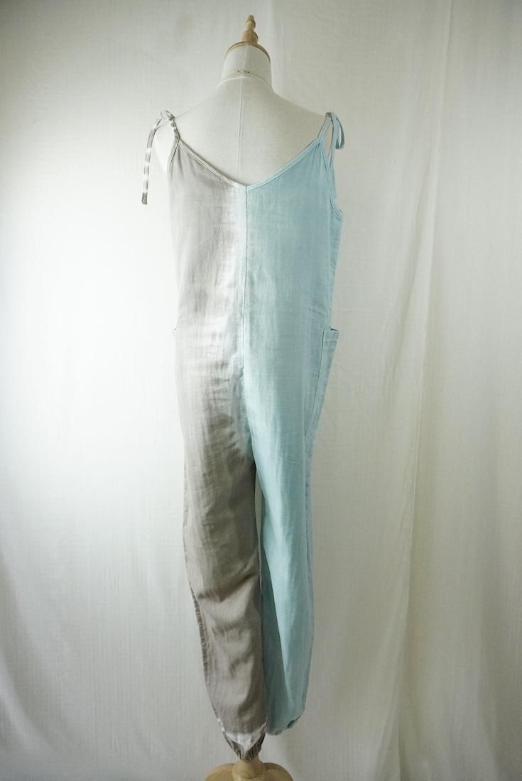 W-gauze  Ribbon long rompers  Greige x IceMint