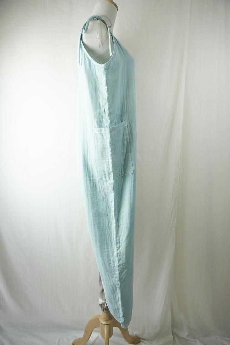 W-gauze  Ribbon long rompers  Greige x IceMint