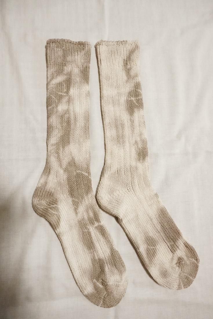 Organic Cotton Low gauge socks 1color SHIBORI Greige 