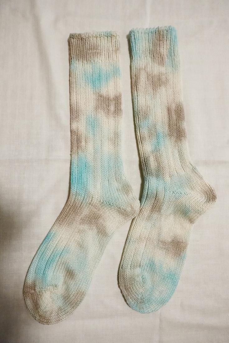 Organic Cotton Low gauge socks 1color SHIBORI Greige x Sky 