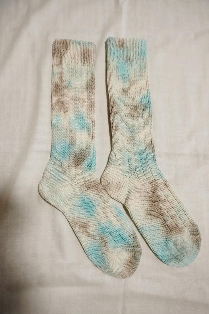 Organic Cotton Low gauge socks 1color SHIBORI Greige x Sky 