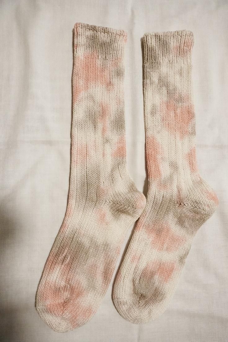 Organic Cotton Low gauge socks 1color SHIBORI Greige x Salmon 