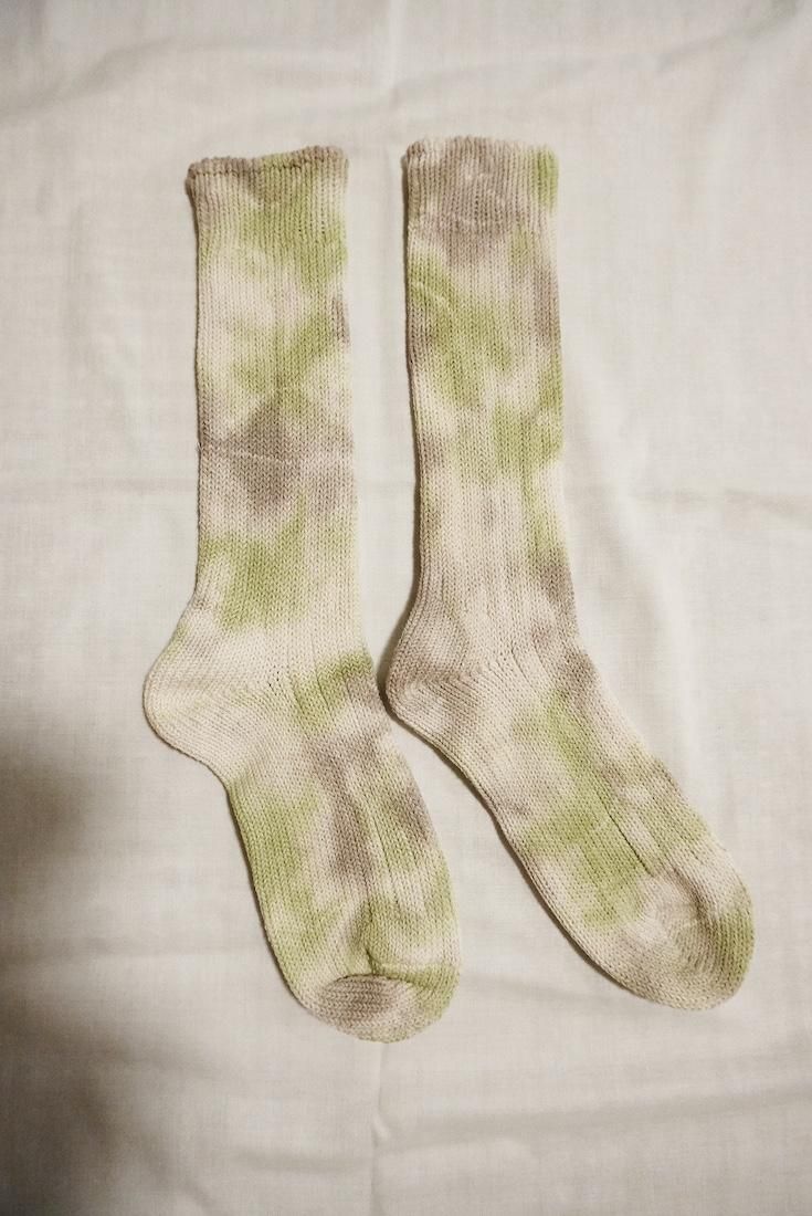 Organic Cotton Low gauge socks 1color SHIBORI Greige x Olive 