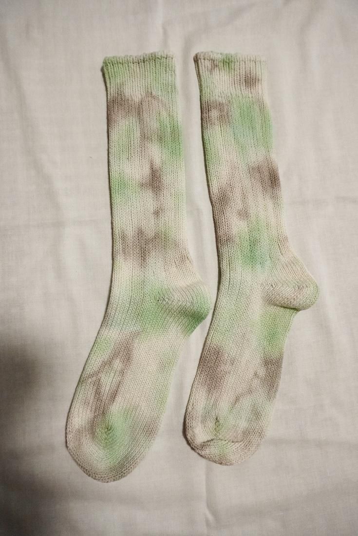 Organic Cotton Low gauge socks 1color SHIBORI Greige x Babyleaf 