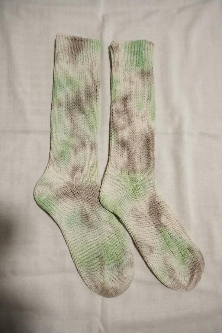 Organic Cotton Low gauge socks 1color SHIBORI Greige x Babyleaf 