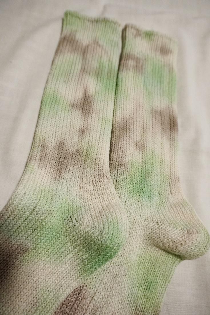 Organic Cotton Low gauge socks 1color SHIBORI Greige x Babyleaf 