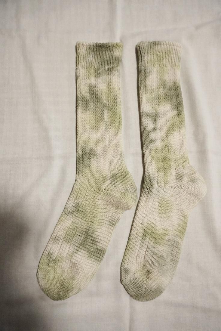 Organic Cotton Low gauge socks 2color SHIBORI Greentea x Olive 