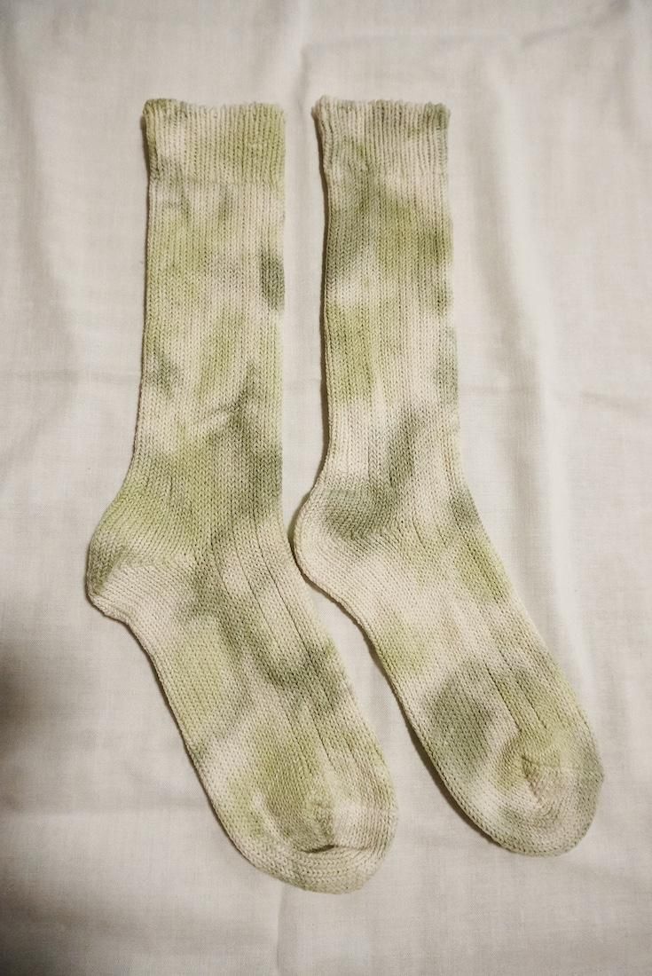 Organic Cotton Low gauge socks 2color SHIBORI Greentea x Olive 