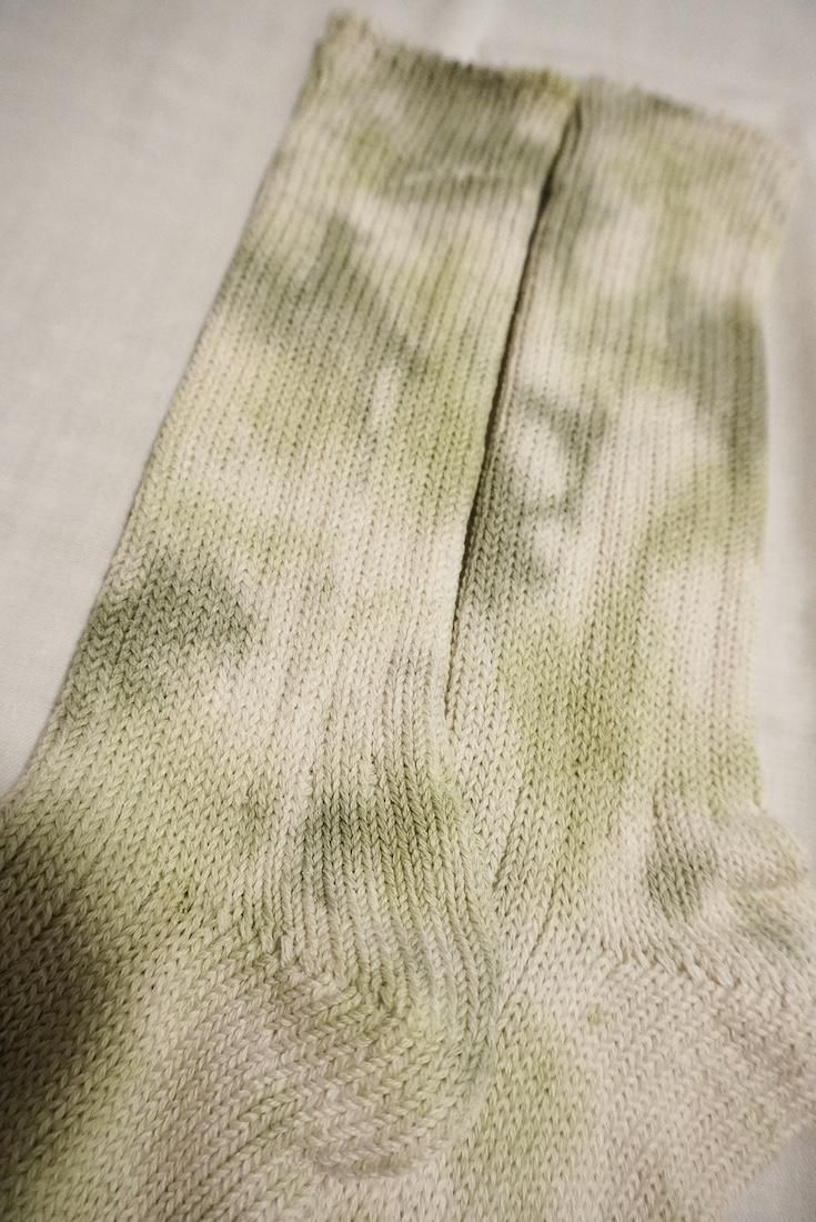 Organic Cotton Low gauge socks 2color SHIBORI Greentea x Olive 