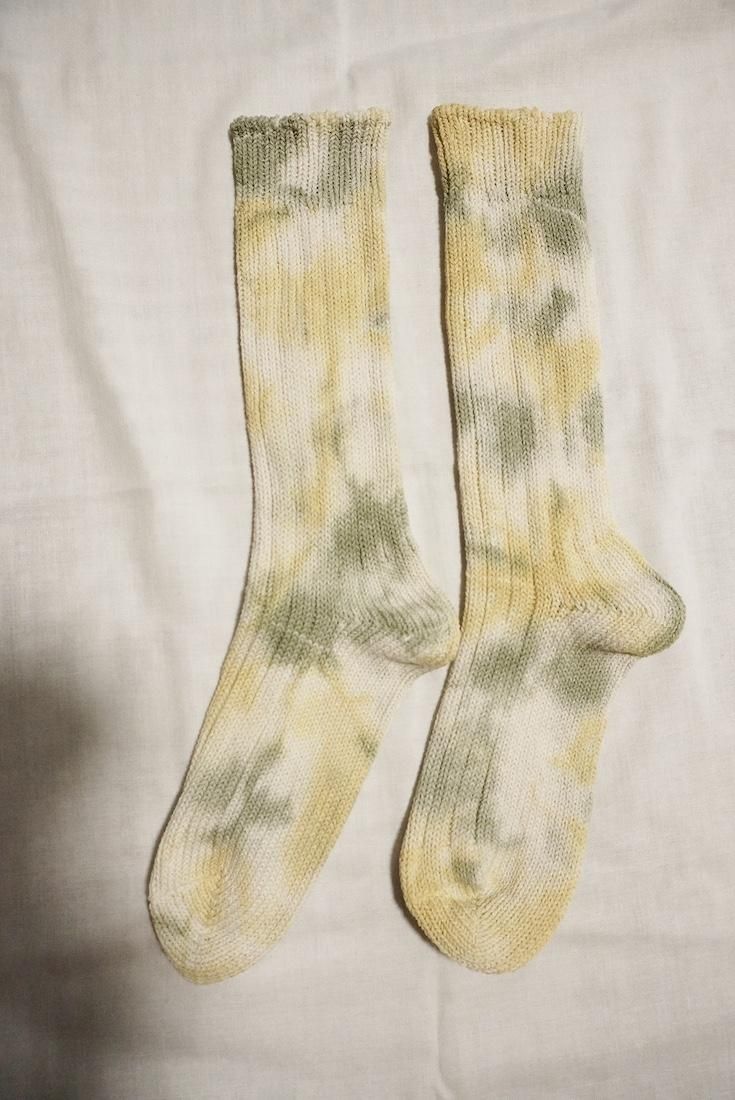 Organic Cotton Low gauge socks 2color SHIBORI Greentea x Custard 