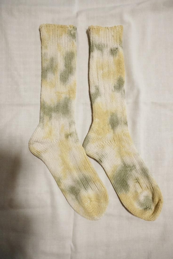 Organic Cotton Low gauge socks 2color SHIBORI Greentea x Custard 