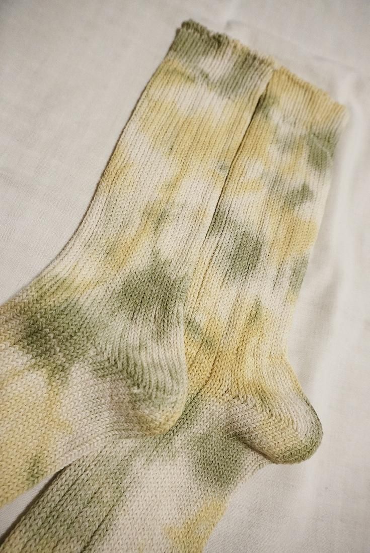 Organic Cotton Low gauge socks 2color SHIBORI Greentea x Custard 