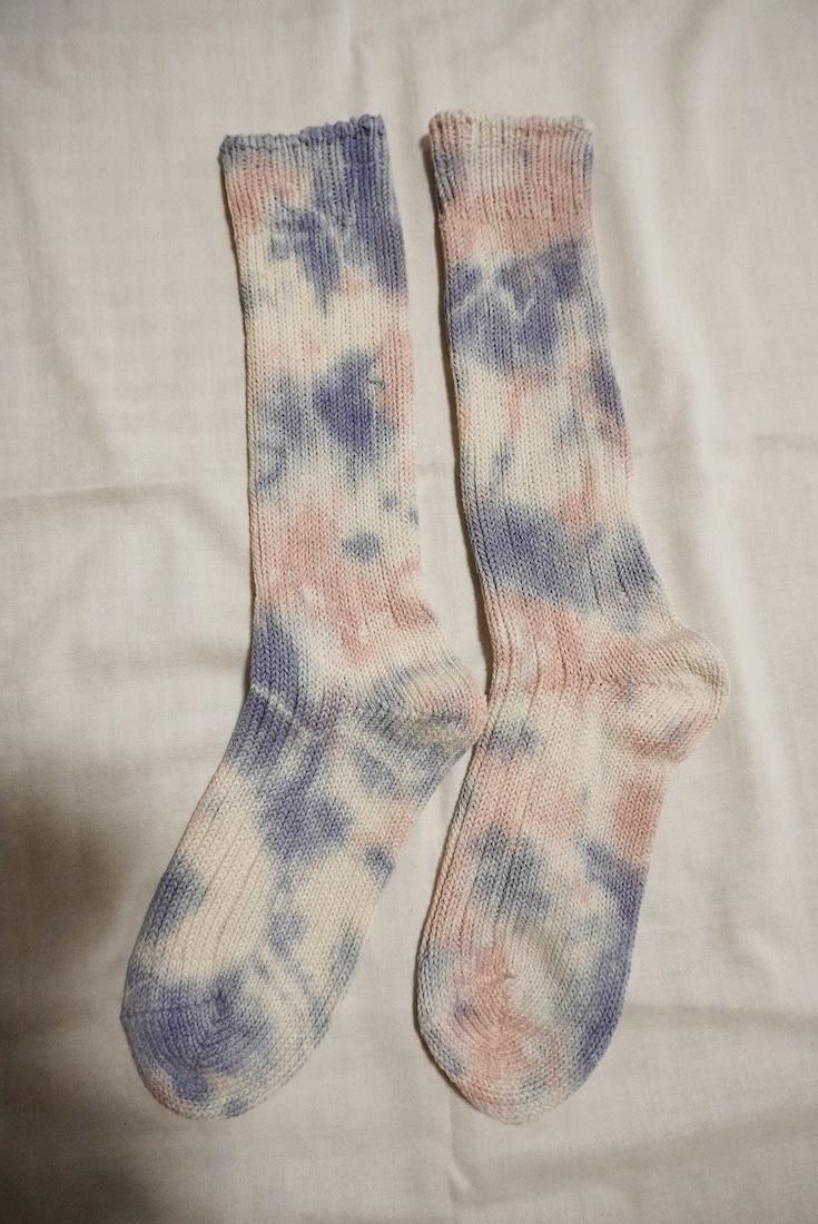 Organic Cotton Low gauge socks 2color SHIBORI “Lavender x Pinkbeige” 