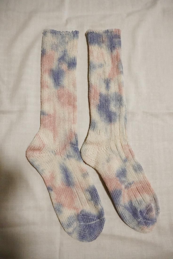 Organic Cotton Low gauge socks 2color SHIBORI “Lavender x Pinkbeige” 