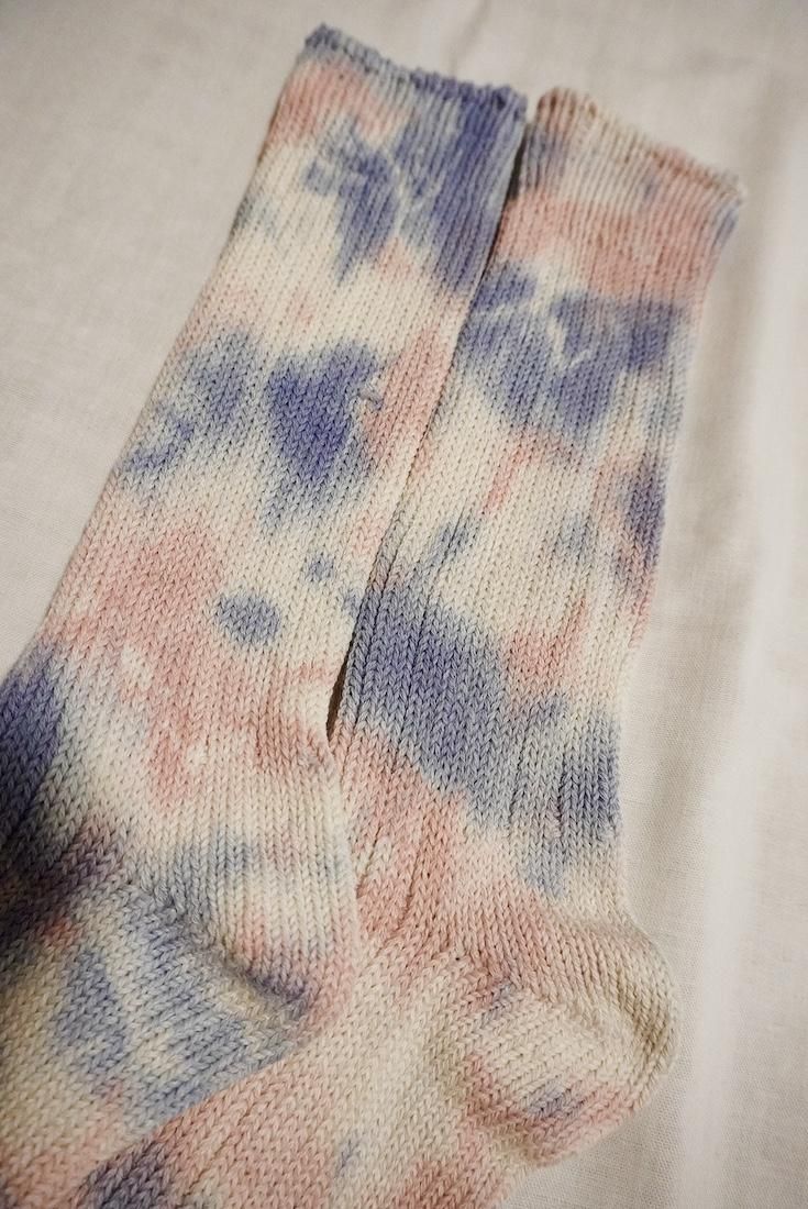 Organic Cotton Low gauge socks 2color SHIBORI Lavender x Pinkbeige 