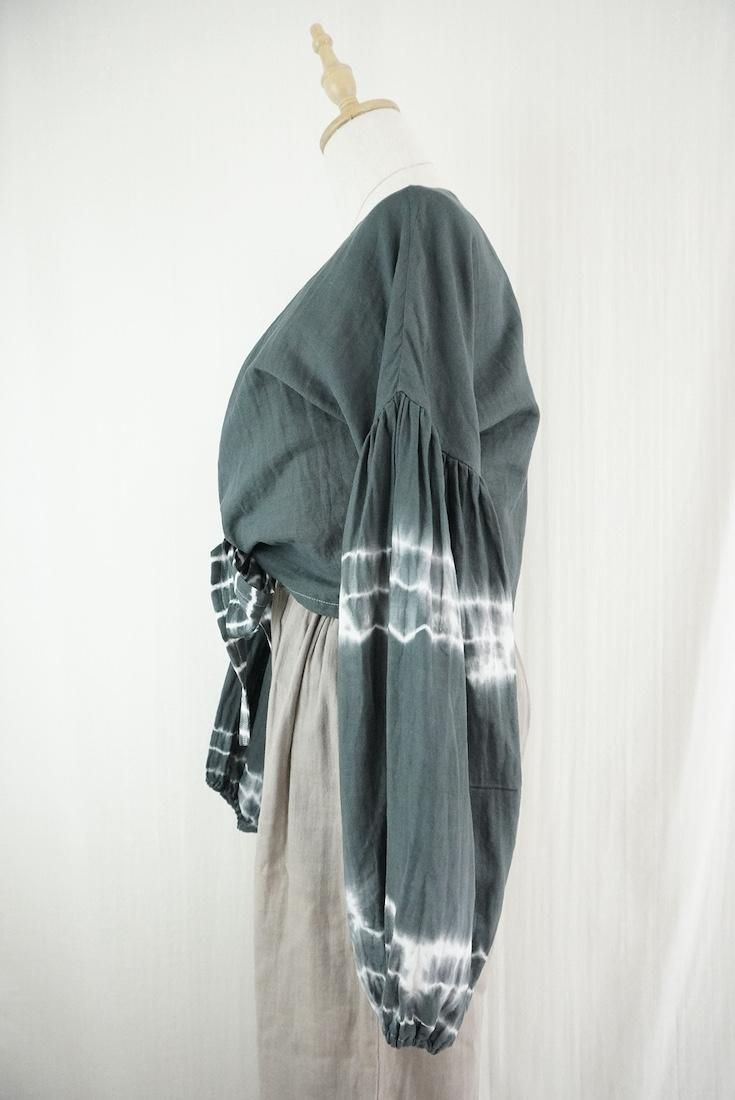 W gauze  Puff sleeve cardigan  Black