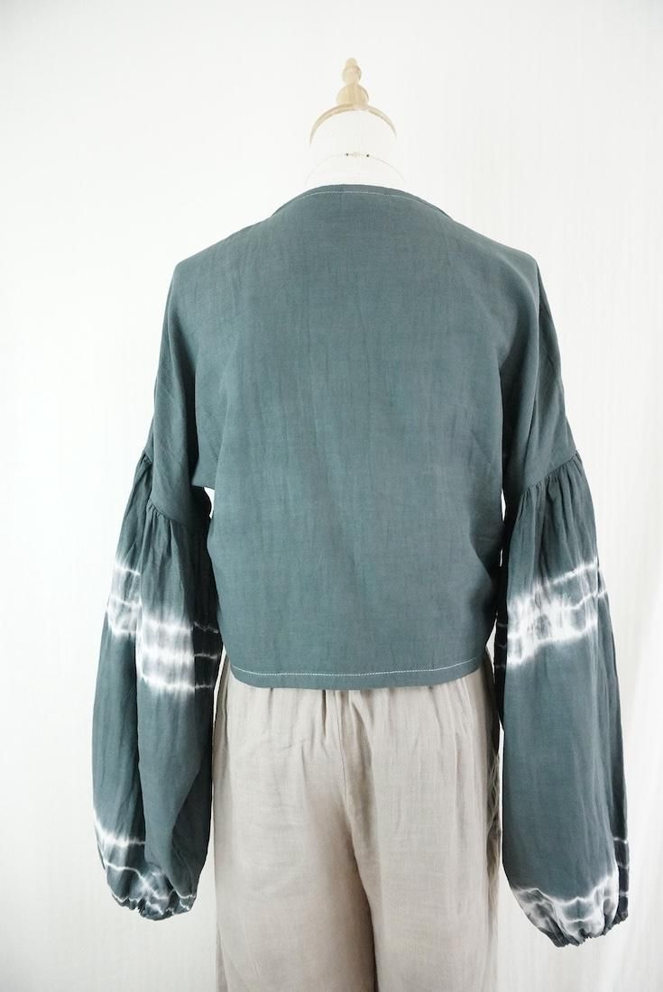 W gauze  Puff sleeve cardigan  Black
