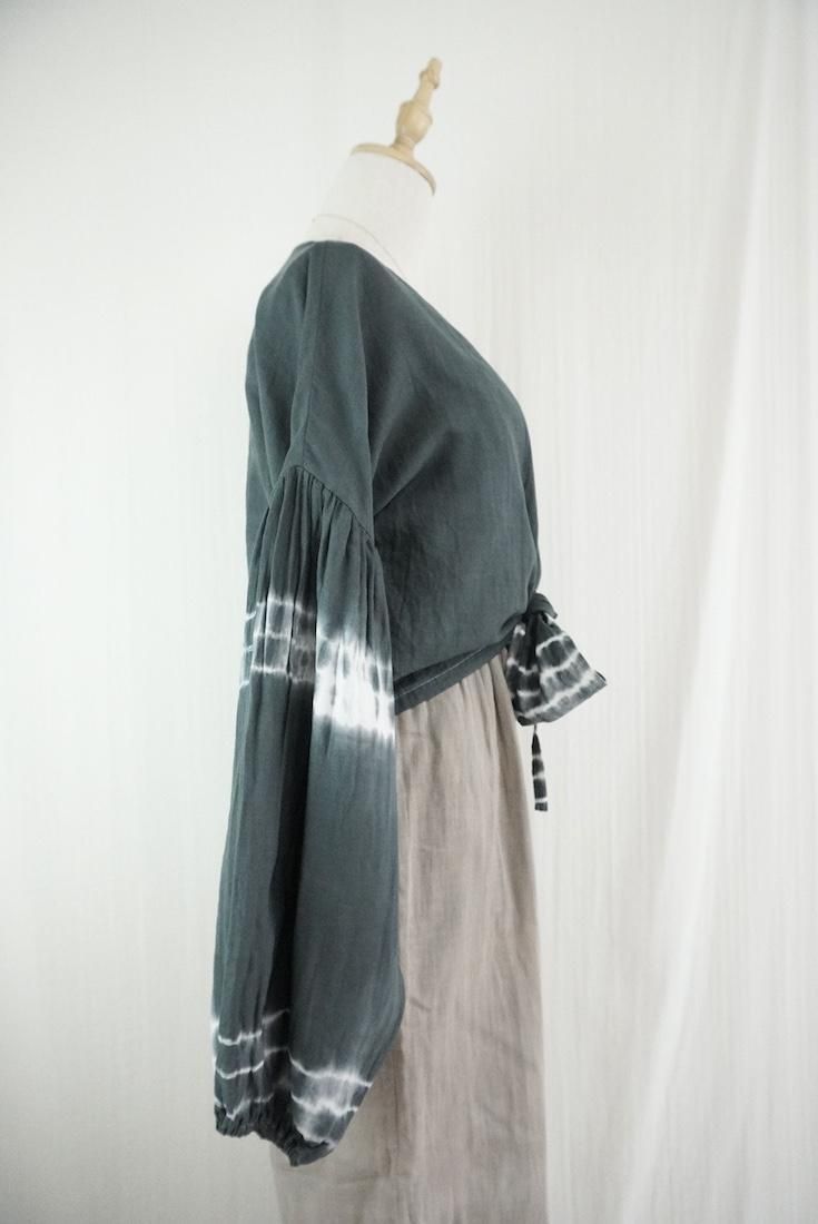 W gauze  Puff sleeve cardigan  Black