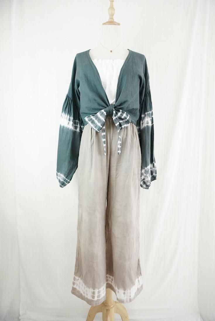 W gauze  Puff sleeve cardigan  Black