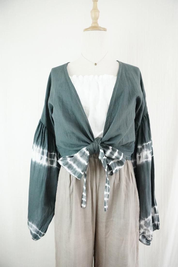 W gauze  Puff sleeve cardigan  Black