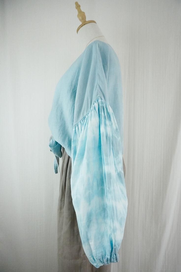 W gauze  Puff sleeve cardigan  LightGray x AshBlue