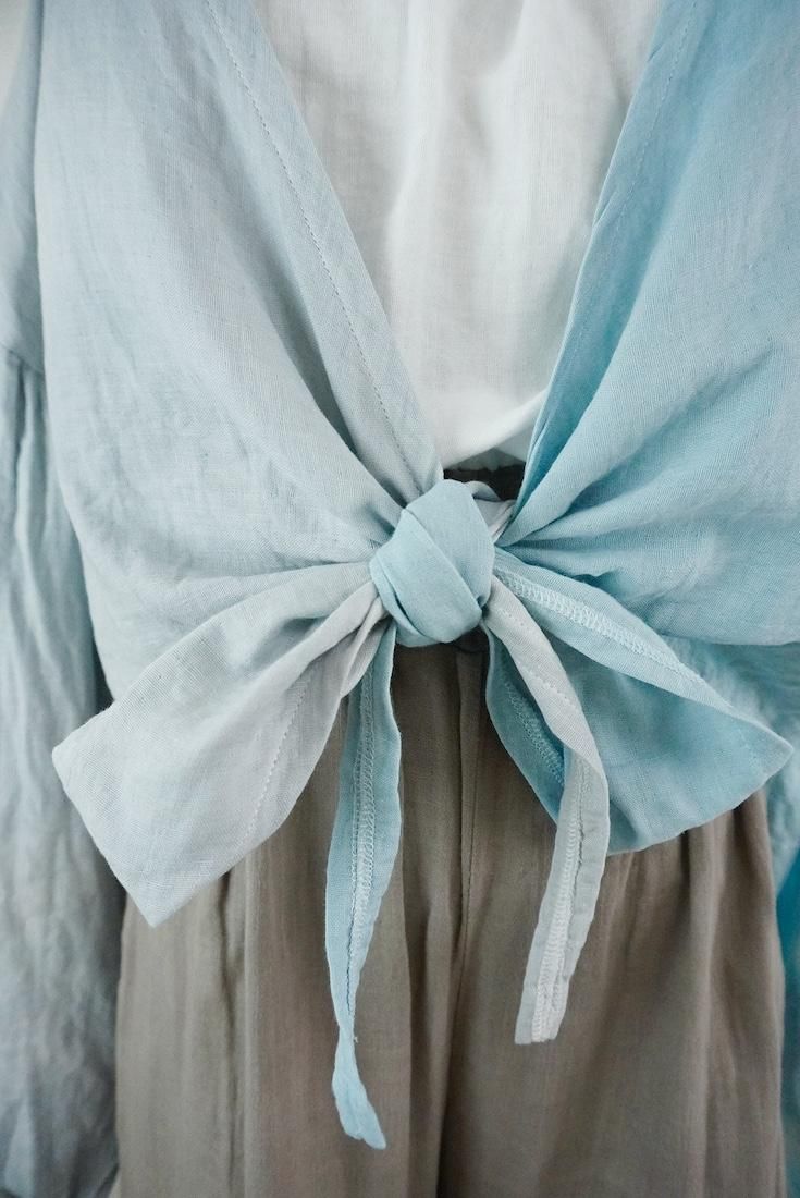 W gauze  Puff sleeve cardigan  LightGray x AshBlue