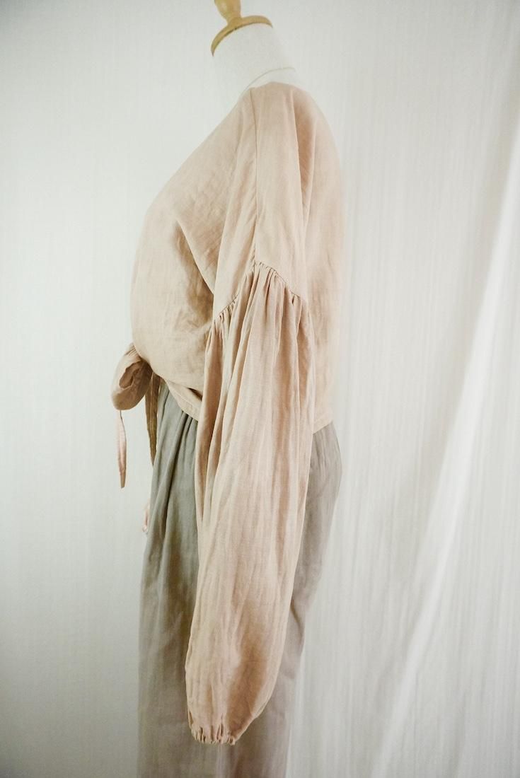 W gauze  Puff sleeve cardigan  Cafelate x Orangebeige