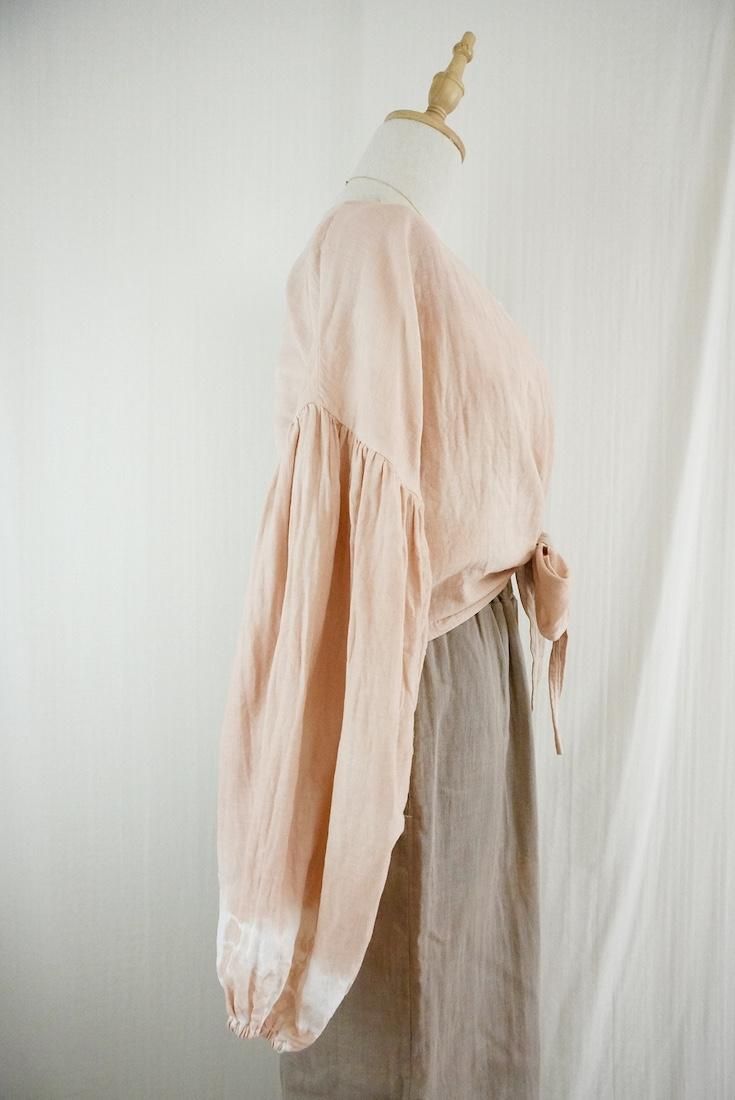 W gauze  Puff sleeve cardigan  Cafelate x Orangebeige