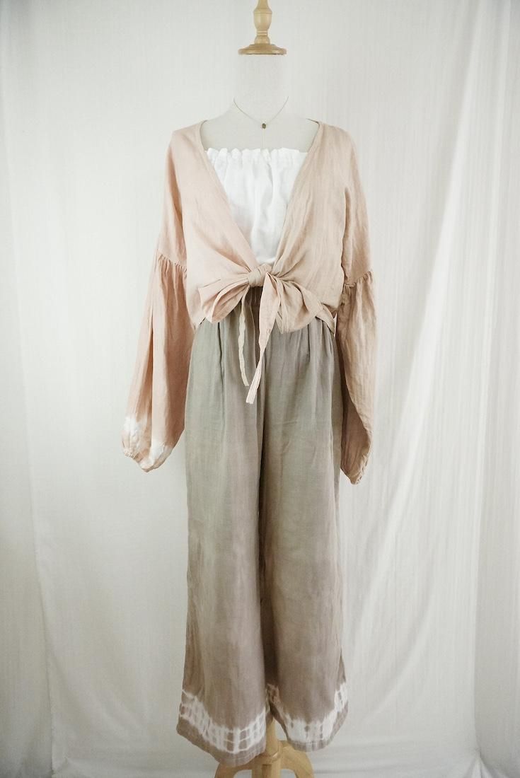 W gauze  Puff sleeve cardigan  Cafelate x Orangebeige
